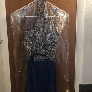 Royal blue 2 piece halter prom dress